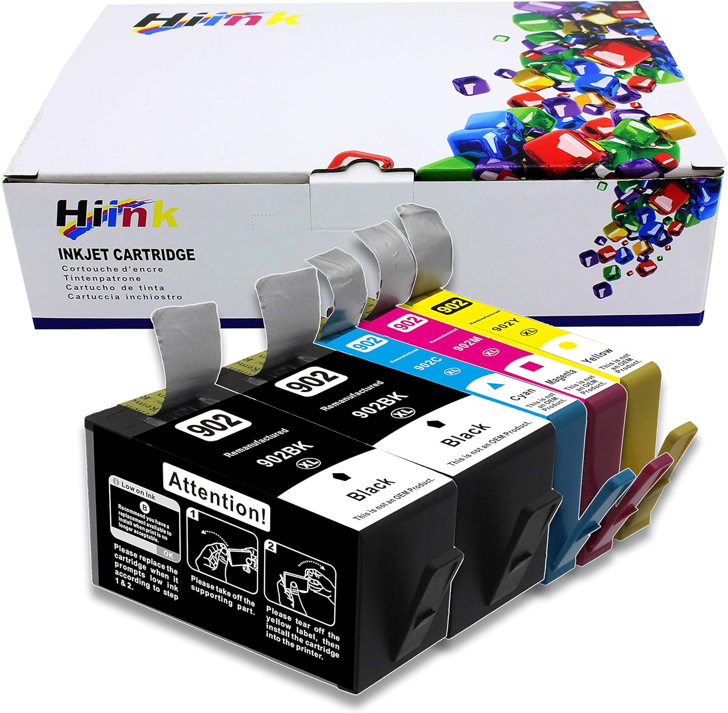 HIINK Remanufactured Ink Cartridge Replacement for HP 902 902XL Ink Cartridges Use with HP OfficeJet Pro 6978 6962 6968 6975 6960 6970 6950 6954 6979 6951 (2B, 1C, 1M, 1Y. 5-Pack)