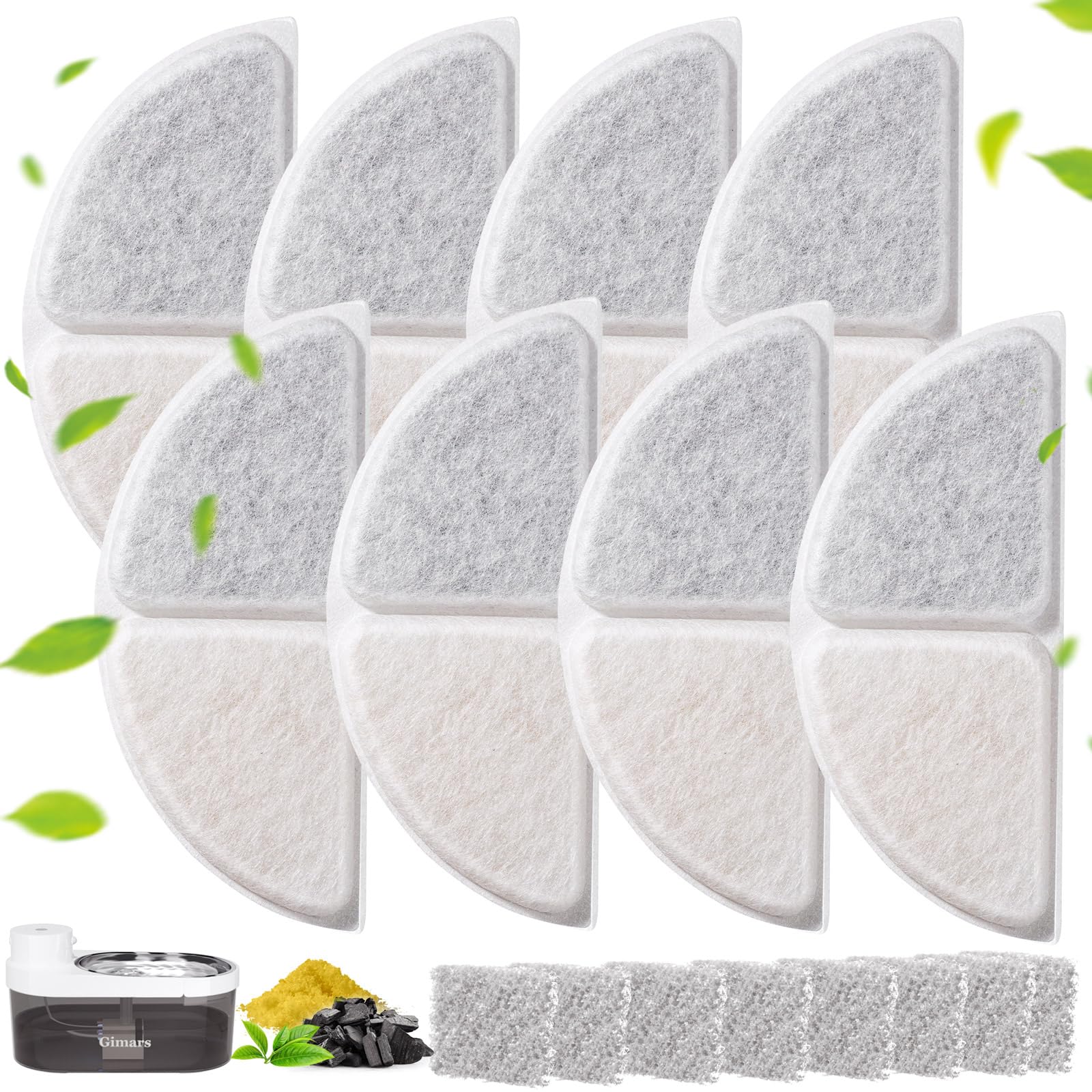 Gimars Cat Water Fountain Filters for Pet Fountain CYD008, 8 Replacement Filters and 8 Foam Sponges for Cat Water Dispenser, Keep Water Clean and Fresh