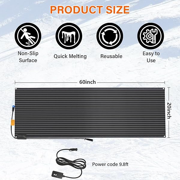 TORIEXON SNOW MELTING MATS OUTDOOR 20 X 60 INCH, NON-SLIP HEATED OUTDOOR MATS 338W 120V, HEATED DRIVEWAY MATS WITH UL AND ETL CERTIFICATE POWER CORD, SUITABLE FOR MOST ENTRYWAYS