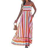 popvil Women Maxi Dress 2026 Spring Spaghetti Strap Summer Long Boho A-Line Flowy Dress Casual Sleeveless Sun Beach Dress