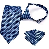 Hi-Tie Boys Tie Pre-Tied Pocket Square Set Adjustable Kids Neckties Age 7-11 Years School UniForm Graduation
