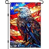 4th of July Patriotic Garden Flag for Outside 12×18 Inch Double Sided Memorial Day Independence Day Garden Flags with American Eagle Glass Style for Yard Lawn Yard Outdoor Garden Decor