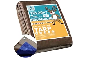 STARPYNG-7 Mil Brown/Blue 16x20 Feet Tarp-Multifunctional Waterproof Tarpaulin-Waterproof, UV Resistant, Rip and Tear Resistant, Poly Tarpaulin with Reinforced Edges for Cover