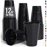 Exquisite Party Solids 12 Oz Black Plastic Cups For Party Supplies 50 Pack | Black Disposable Cups Plastic | Disposable Drinkware For Parties, Events & Everyday