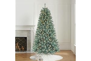 Assilyraft 6.5FT Pre-lit Blue Spruce Artificial Christmas Tree - 813 Branch Tips with 250 Dual-Color Multi-Functional LED Lights