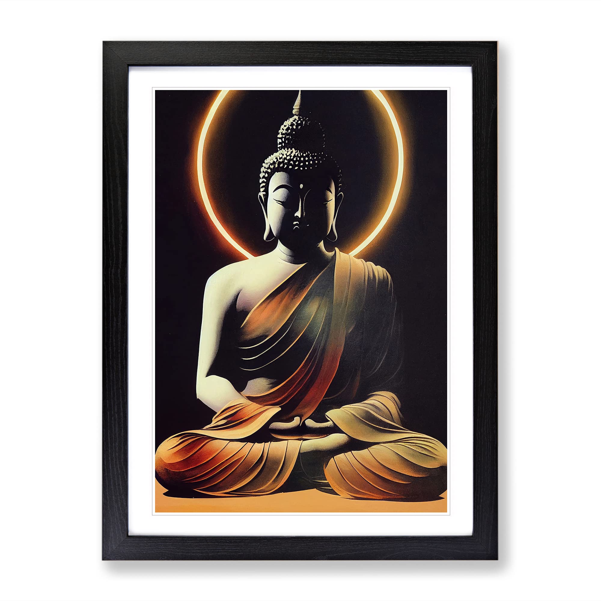 Thrilling Buddha Framed Print | A4 Black Framed Wall Art | Ready to Hang | Modern Religious Picture | Living Room Bedroom Lounge Office