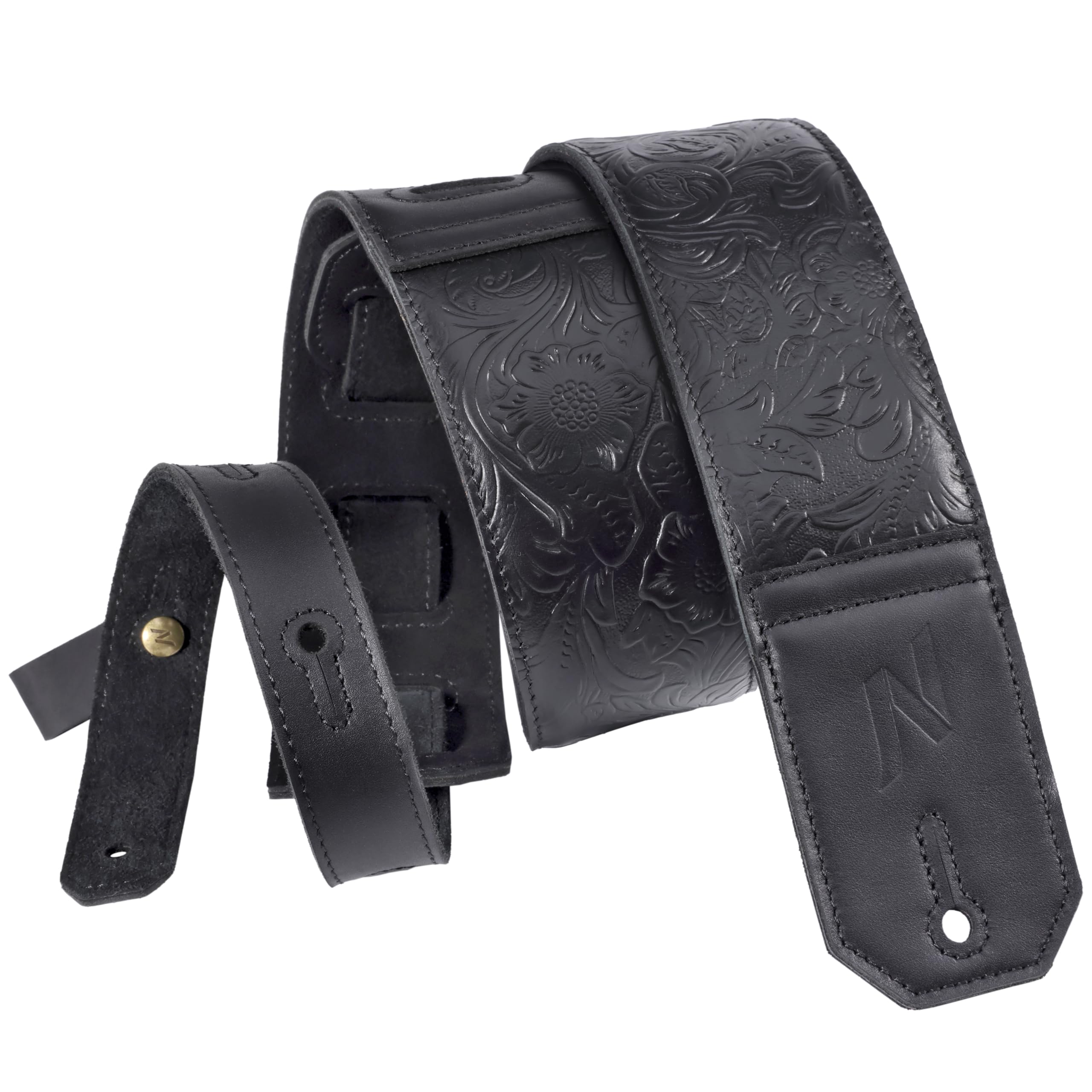 Nefelibata Guitar Strap, 2.3" Wide Guitar Straps, Full-Grain Sculpted Leather with Soft padding for Bass, Electric & Acoustic Guitar (Black)