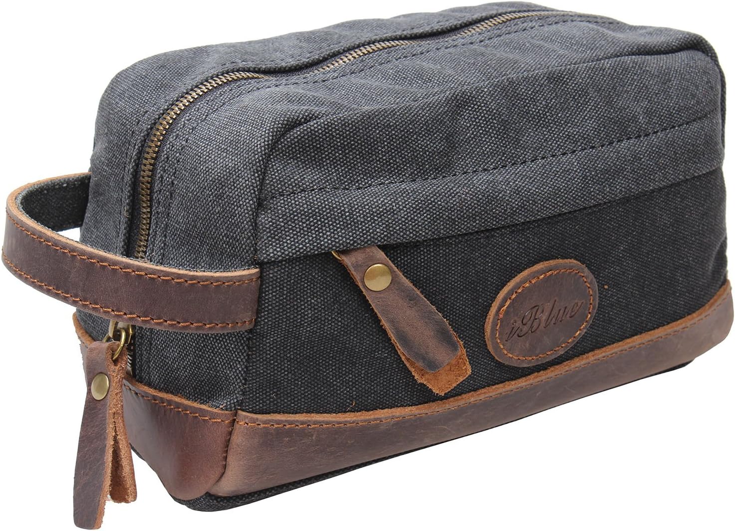 Iblue Canvas Leather Travel Kit Toiletry Bag Shaving Dopp Case #b96 (grey)
