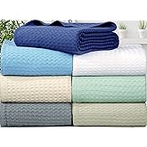 Tex Trend 100% Cotton Blankets Twin XL Size - Waffle Weave Summer Spring Blanket, Lightweight, Breathable & Soft, Ivory, 60x90 Inches
