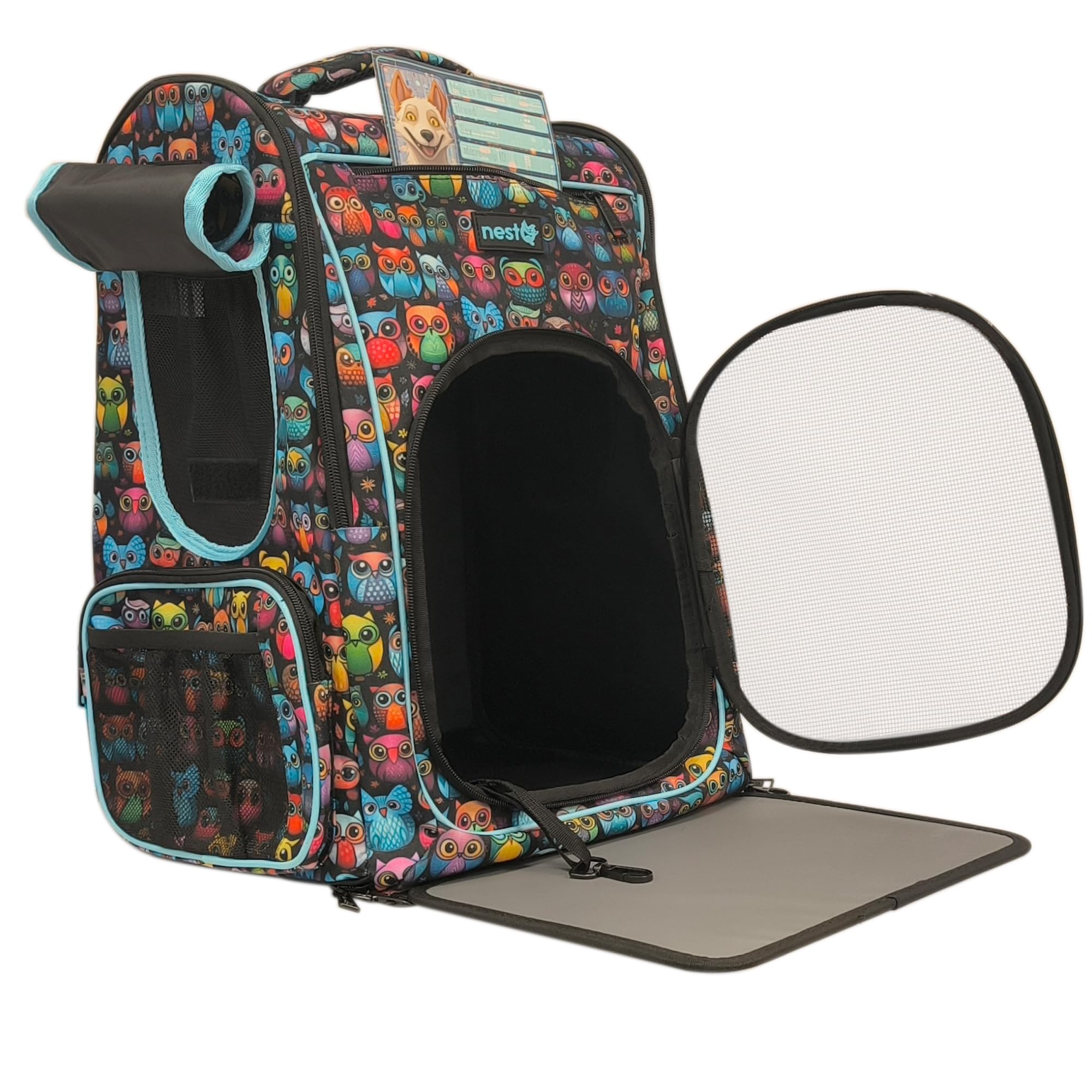 Backpack for Dogs and Cats, Up to 8 kg, Ergonomic Carrier with Ventilation, Padded and Durable, Ideal for Travel, Walks, and Adventures, Color Blue Owls