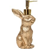 Gold Bunny Soap Dispenser &ndash; Vintage Rabbit Hand &amp; Dish Soap Dispenser for Kitchen Sink &amp; Bathroom Vanity &ndash; Rust Proof Pump Lotion Bottle &ndash; Resin Animal Statues Home Decor &amp; Easter Decorations, 8oz