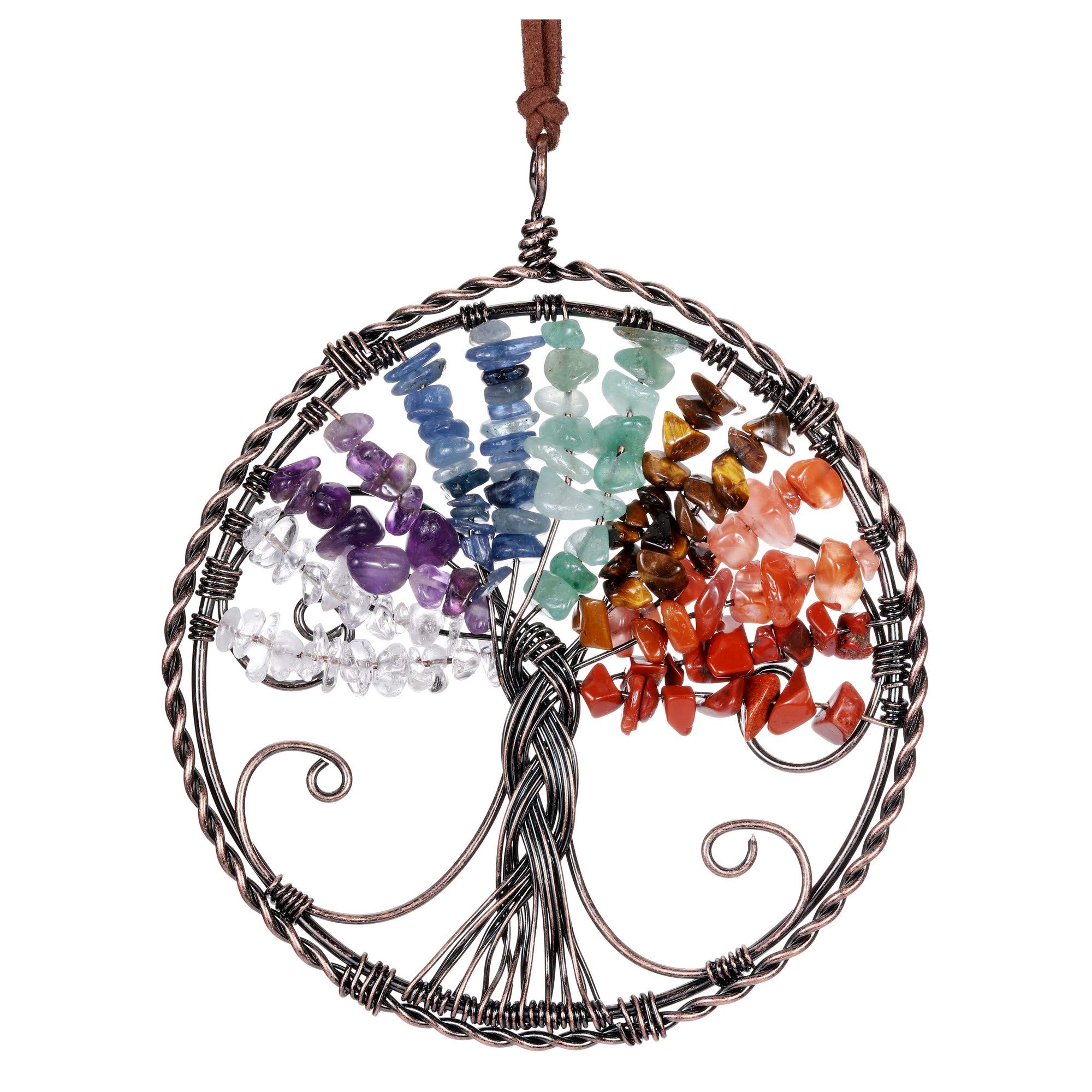JSDDE 7 Chakra Reiki Healing Crystal Life Tree Hanging Ornament Wire Quartz Gemstone Wall Hanger Home Office Decoration Meditation Balancing