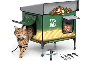 Apasiri Heated Cat House for Outdoor: Weatherproof Outside Cat Shelter, Insulated Cat House Outdoor with Heated Pad, Sloping Roof & Escape Door, Elevated Base for Stray Cats, Small