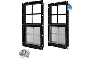 Ktondic 2 Pack Shed Window 14"X21" Black Flush Mount Household Windows with Tempered Glass and Fiberglass Screen for Shed Chicken Coop Playhouse and Garage
