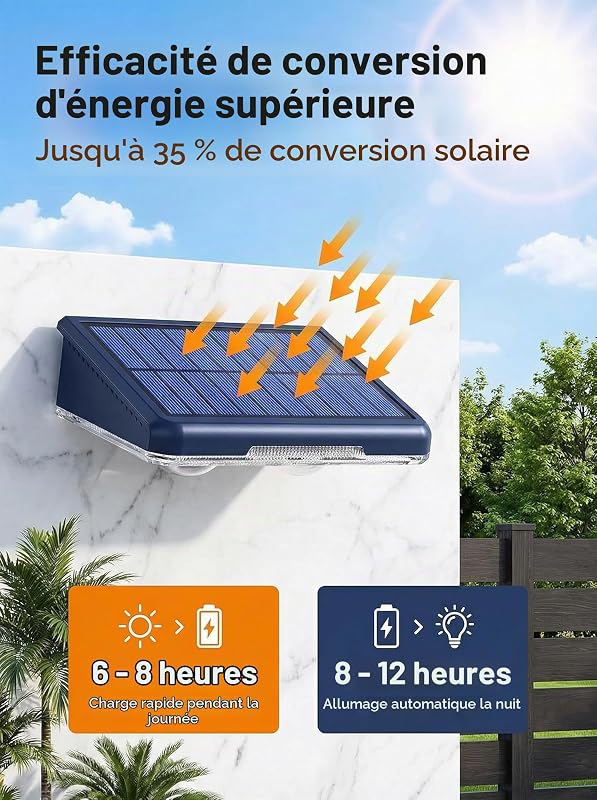 Applique Solaire Extérieur,4 Articles Applique Murale Solaire Blanc Chaud LED lumiere Murale Jardin Extérieur IP65 Étanche Avec 3000K/4000K/6500K pour Clôture Jardin Terrasse