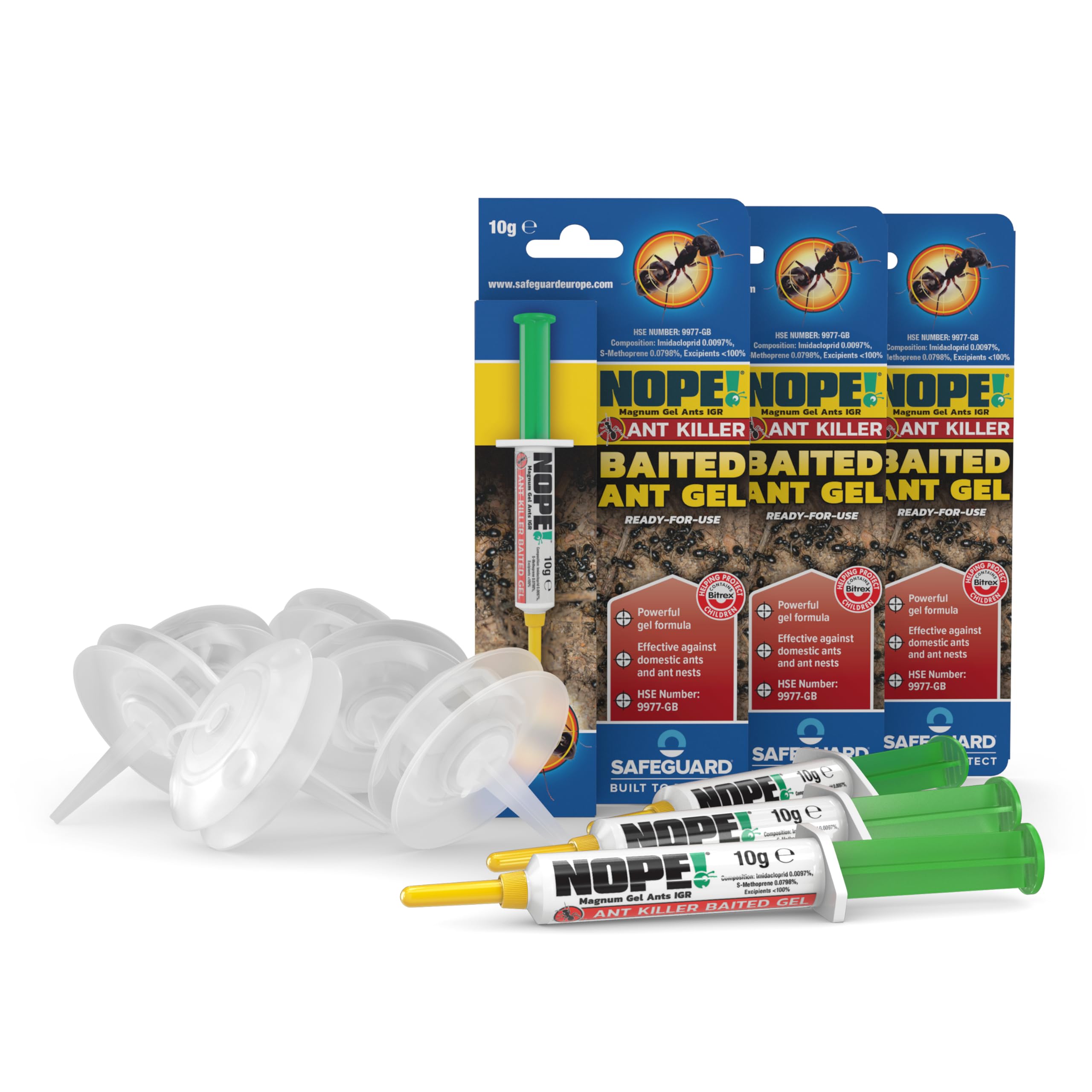 NOPE! Ant Killer x6 Reusable Bait Stations and x3 Baited Ant gel Syringe (x18 Doses) Indoor & Outdoor. Complete, long-term nest elimination solution.