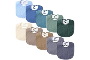 POIKSHARK Set of 10 Muslin Baby Bibs for Unisex Boys and Girls, 10 Solid Colors Set for Drooling and Teething