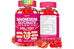 AEQNJV Magnesium Glycinate Gummies 600mg, Chewable Sugar Free Potassium Magnesium Gummies with Magnesium Glycinate, Vitamin D, B6 and CoQ10 for Sleep, Relaxation, Brain and Muscle, 60 Days Supply