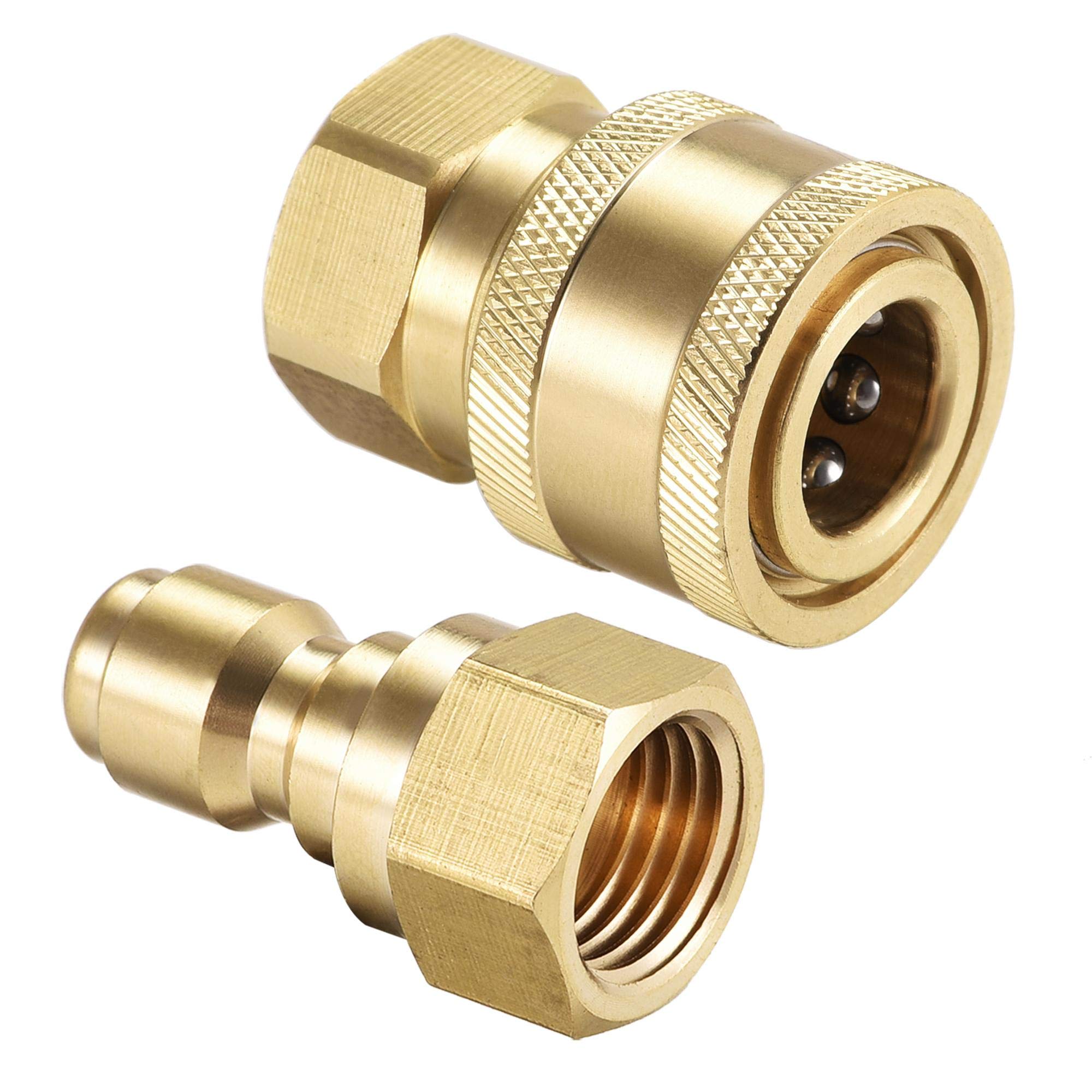 sourcing map Garden Hose Brass Quick Connectors Set Fittings M14x1.5 Female Thread Water Hose Connectors Pressure Washer Adapter