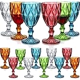 Zhehao 16 Pcs Acrylic Vintage Wine Glasses 12 oz Embossed Pattern Colored Wine Glasses Shatterproof Reusable Drinkware Set Champagne Plastic Goblets Clear Drinking Cups for Wedding Party Bar 5 Colors