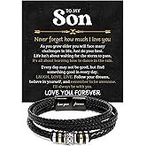 FLAGISTA To My Son Bracelet, Stainless Steel Chain & Braided Leather Bracelet, nspirational Present for Son from Mom and Dad, Birthday Christmas Graduation Gifts for Teens.