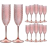 ZOMUIA 12 Pack Plastic Champagne Glasses Unbreakable Champagne Flute Acrylic Wedding Toasting Crystal Goblets Reusable Diamond Wine Glasses for Wedding Anniversary Birthday Party, Pink 5.5 oz