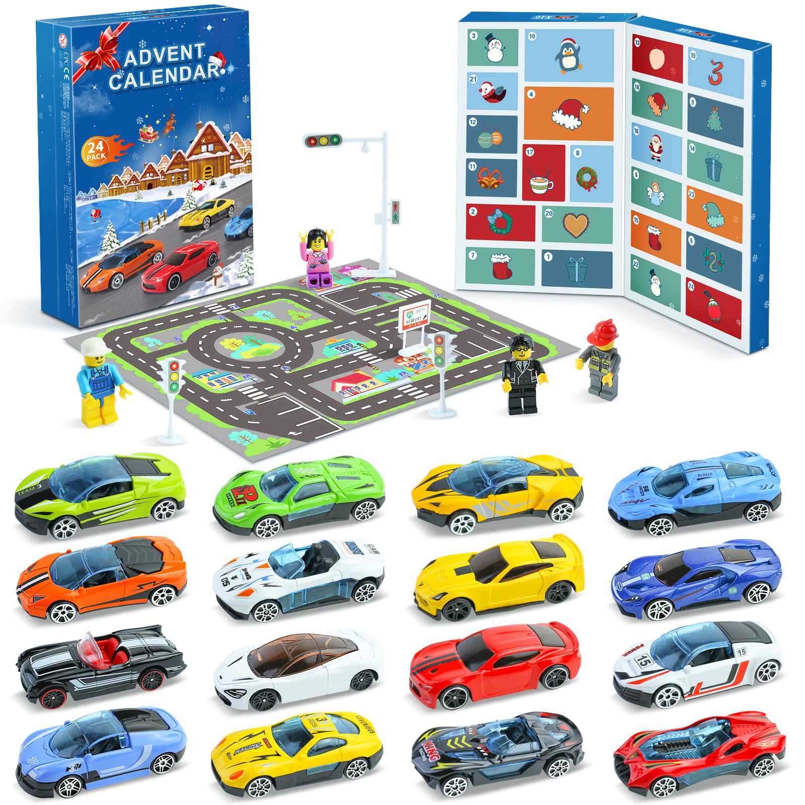 Racing Cars Advent Calendar 2025 Toys for Kids, 24 Days Christmas Countdown Calendar with Mini Racers Construction Trucks Cars Racetrack Playing Mat Boys Girls Xmas Holiday Surprise Gift