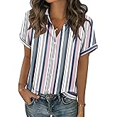 Zeagoo Short Sleeve Summer Tops for Women Casual Button Down Shirts Solid/Striped Business Work Blouses