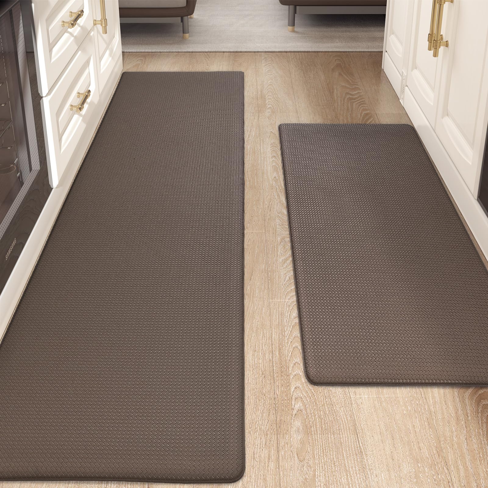 Photo 1 of Color&Geometry Kitchen Rugs, Kitchen Rug Set 2 Piece Kitchen Runner Rug Kitchen Floor Mat, Cushioned Anti Fatigue Kitchen Mat Non Skid Waterproof Comfort Standing Kitchen Rug, 17"x29"+17"x59", Brown