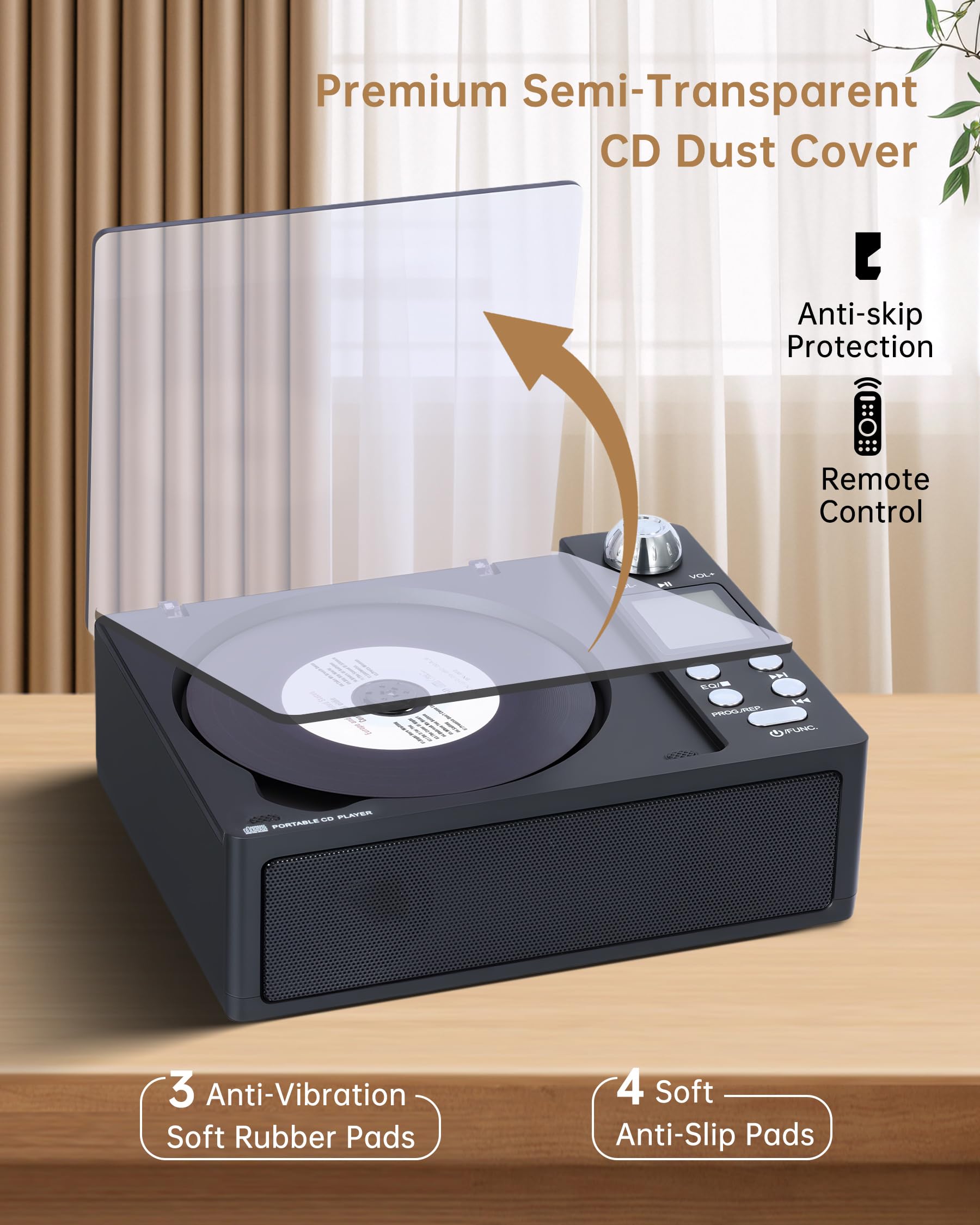 CD Player Portable with Bluetooth and Speakers: Rechargeable 4000mAh Battery, Bluetooth 5.3 Transmitter & Receiver, FM Radio, USB/TF/AUX, Optical Out, A-B Repeat - Home Audio Music Player