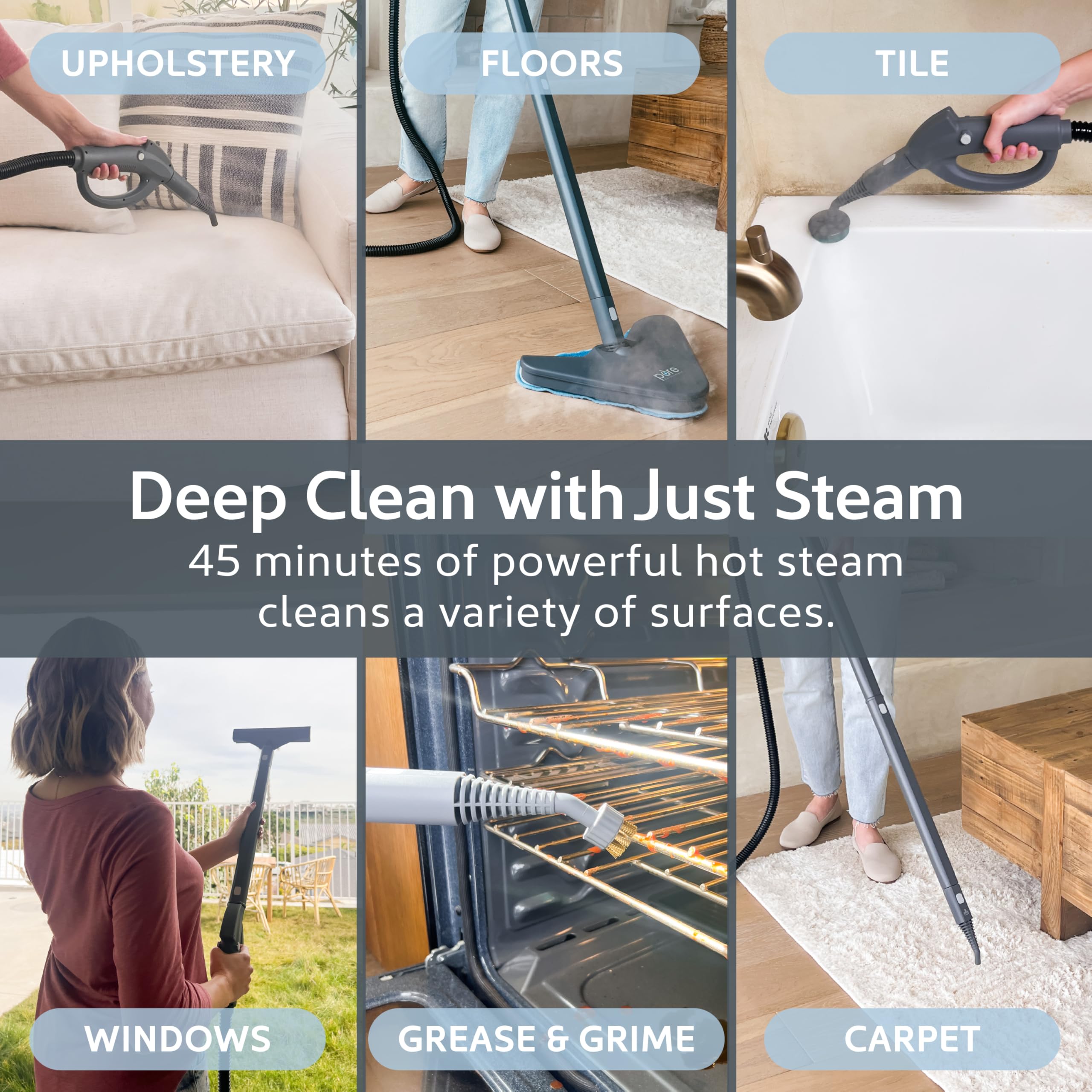 Pure Enrichment PureClean XL Rolling Steam Cleaner – Professional 1.5L Multi-Purpose Heavy Duty Steamer, 17 Accessories, Chemical-Free Deep Cleaning of Floors, Upholstery, Windows, Grout, Cars & More