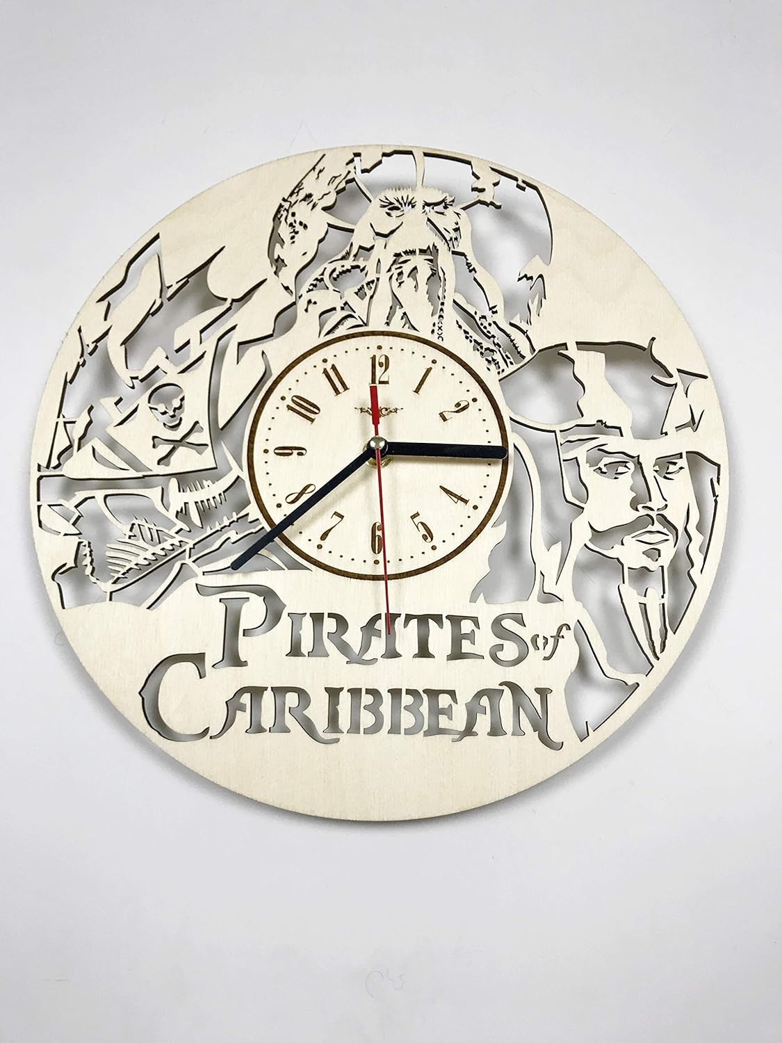 Pirates Caribbean Wood Wall Clock Wood Home Decor - Great Wall Art Living Room Bedroom Kitchen Men Women Kids Girlfriend Boyfriend - Silent Quarzt Mechanism