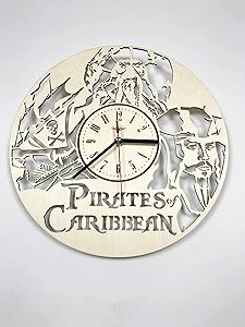 Pirates Caribbean Wood Wall Clock Wood Home Decor - Great Wall Art Living Room Bedroom Kitchen Men Women Kids Girlfriend Boyfriend - Silent Quarzt Mechanism