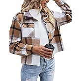 Zeagoo Flannels for Women Cropped Shacket Jacket Fashion Plaid Button Down Shirt 2026 Fall Coat Tops
