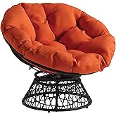 OSP Home Furnishings Wicker Papasan Chair with 360-Degree Swivel, Grey Frame with Orange Cushion
