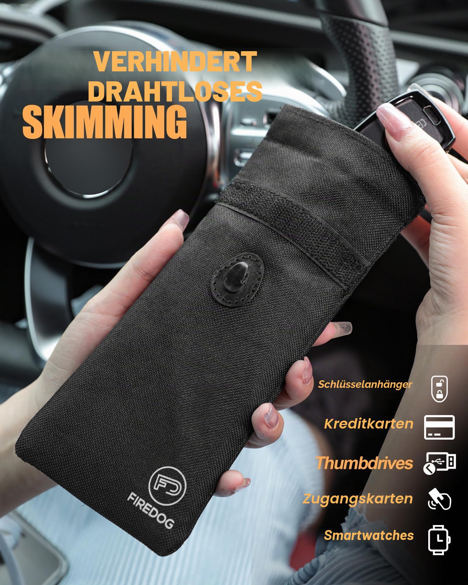 FIREDOG Faraday Tasche für Autoschlüssel und Handy, Schlüsselsignalblockiertasche, Anti-Diebstahl-Autoschutz, Handy-WLAN/GSM/LTE/NFC/RFID/Keyless Entry Fob Signal Blocking Bag (schwarz), Medium 5