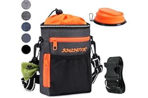 AMZNOVA Puppy Treat Pouch, Training Pouch for Dogs, Built-in Poop Bag Dispenser Treat Holder, Easily Carries Pet Toys, Kibble, Treats for Walking, Heather Black