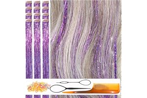 CelineBella Hair Tinsel Clip in Purple Fairy Hair for Girls for Party Cosplay Christmas New Year Gift (24 Inch Pack of 12Pcs, Deep Purple)