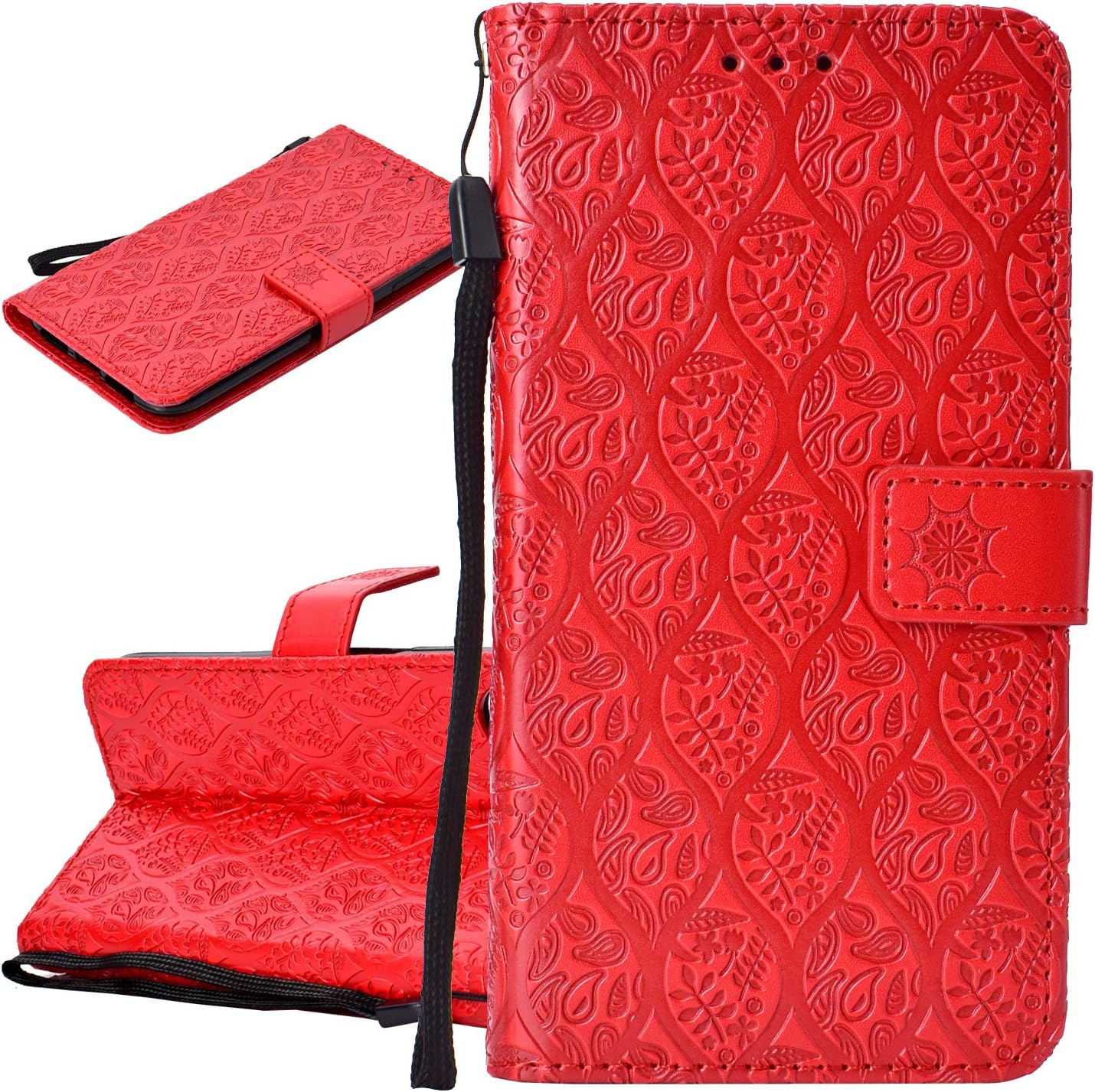 Yiizy Case Cover for Sony Xperia L1 / G3311 / G3312 Case, Rattan Fancy Design Premium Leather Flip Cover Wallet Bumper Slim Lightweight Protective Shell Pouch with Media Kickstand Card Slots (Red)
