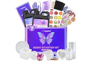 HeyClear Epoxy Resin Kit with Molds for Beginners -18 oz Super Clear and Hard Resina Complete Craft Supplies Set for Starter Casting Arts Crafts for Adults, DIY Creation Gifts