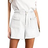 Cicy Bell Womens Tweed Summer Shorts High Waisted Wide Leg Dressy Casual Shorts with Front Pockets White