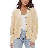 Urban CoCo Women's Lightweight Knit Open Front V-Neck Long Sleeve Button Down Casual Cardigan with Pockets