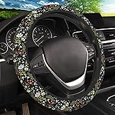 Garden Plants Floral Elastic Steering Wheel Cover, Non-Slip Breathable Neoprene Steering Wheel Covers, Women Car Accessories, Universal 15 Inch Fit Auto, Suvs, Truck