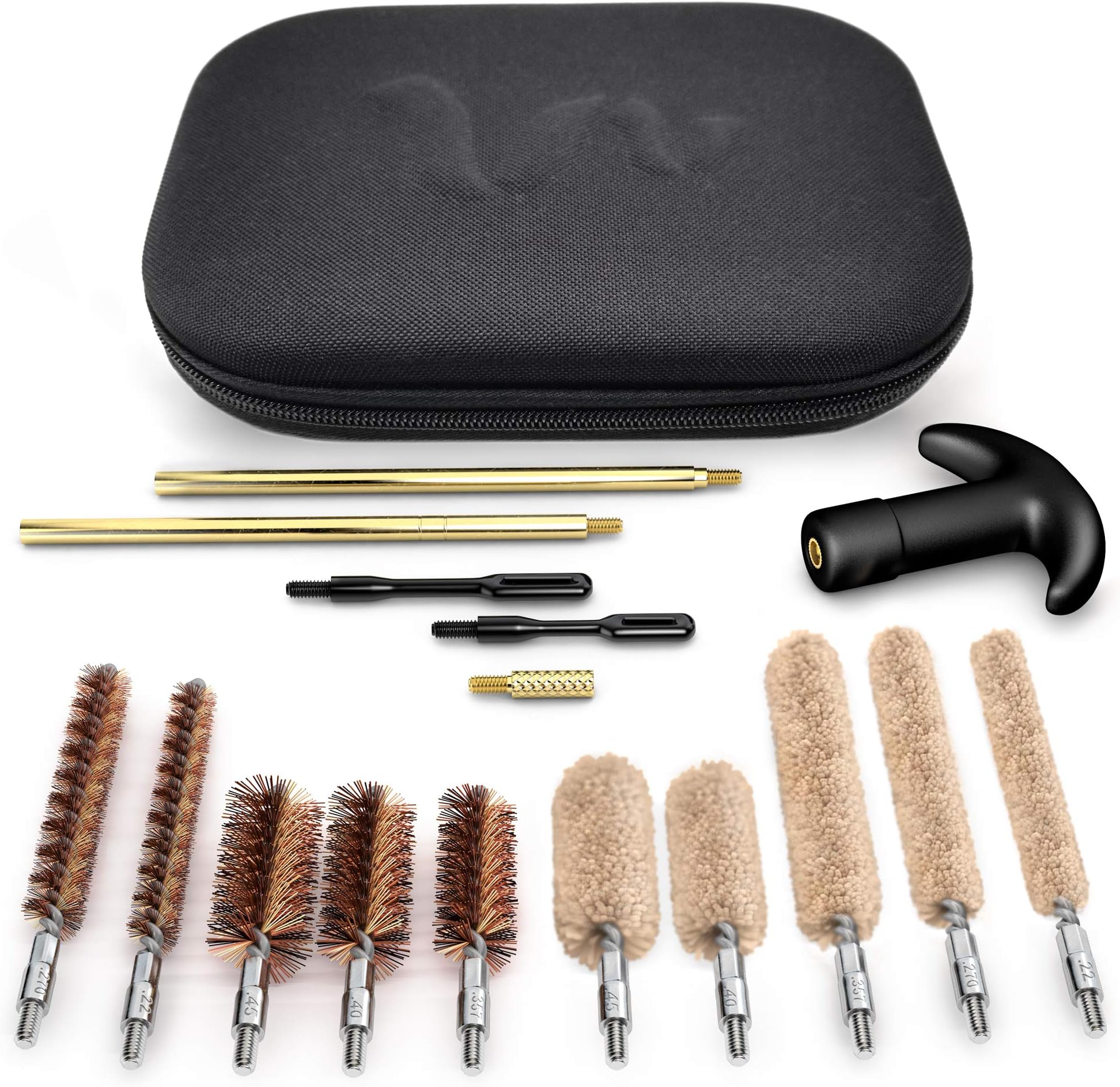 Wydan Universal Pistol Gun Cleaning Kit, Shotgun Cleaning Kits - 9mm 22 357 30 38 40 44 45 Hand Guns - 12 Gauge 20 Ga Shotguns - Bronze Metal Brushes Brass Rods Supplies Compact Portable Range Bag