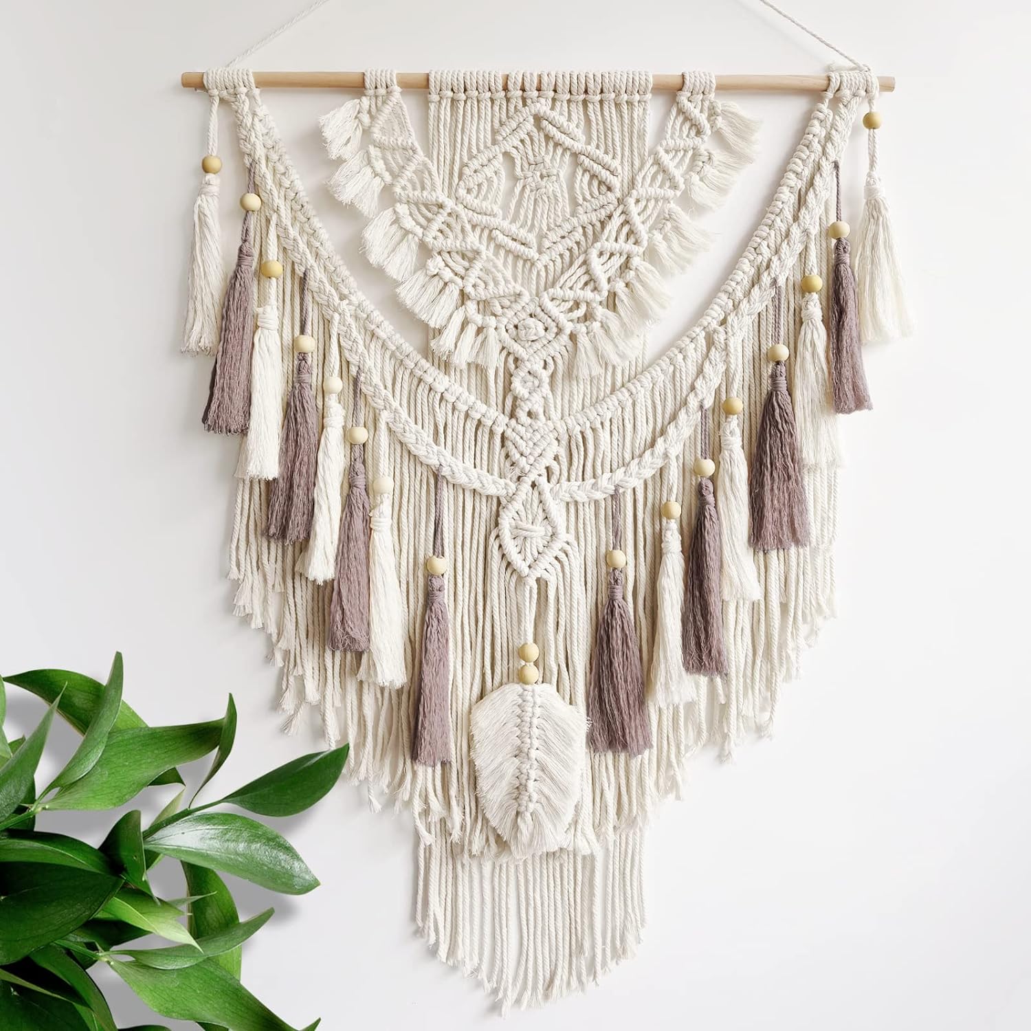 Tapestries - Lokeisna Macrame Wall Hanging, Woven Tapestry Beige & Dusty Rose Handmade Craft Macrame Wall Decor, Bohemian Decorations with Minimalist Design for Decorating Bedroom, Gallery & Nursery, Size 37.4” L x 27.5” W (Large)