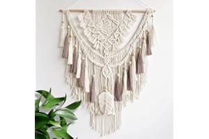 Lokeisna Macrame Wall Hanging, Woven Tapestry Beige & Dusty Rose Handmade Craft Macrame Wall Decor, Gallery & Nursery, Size 37.4” Lx27.5” W