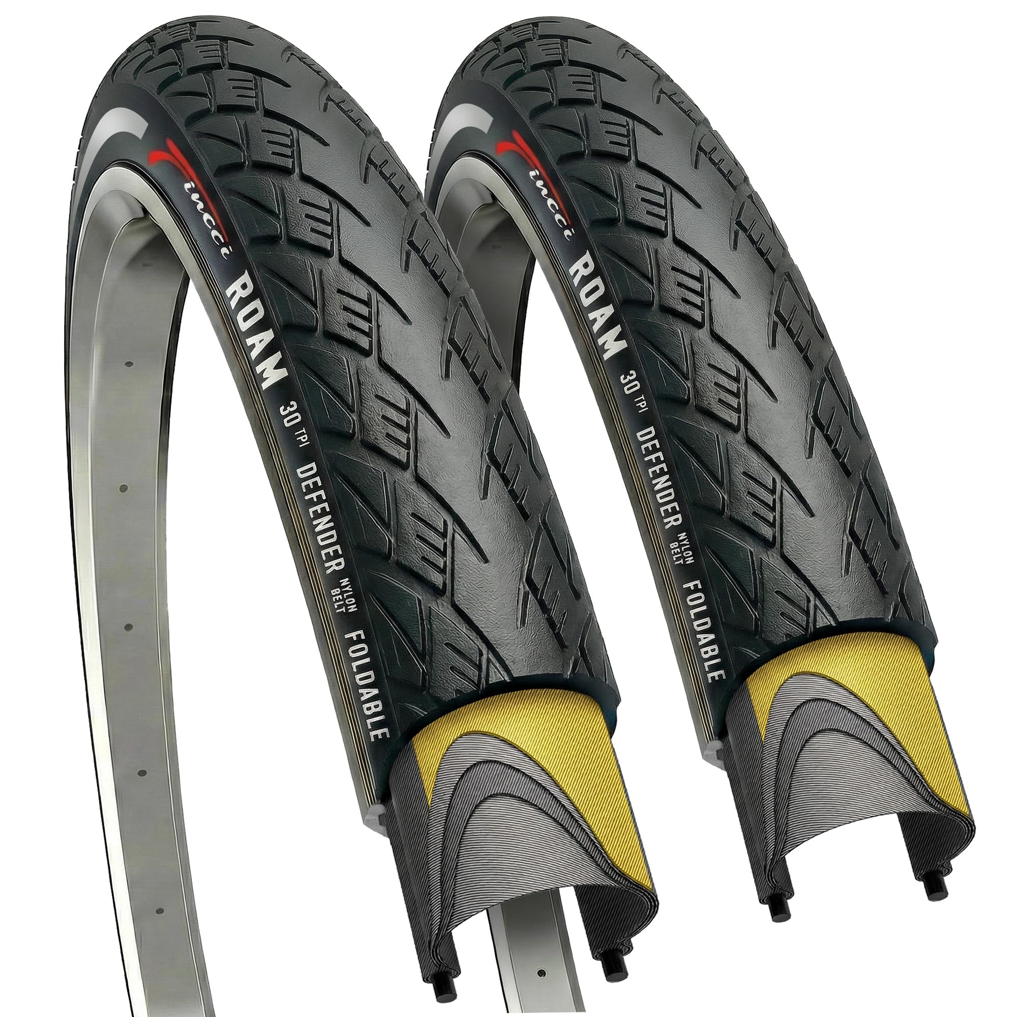 Fincci Bike Tyres 700x35c - Pair Reflective City Foldable Tires 28 inch with 1mm Nylon Puncture Protection, Tyre 37-622, 60 TPI for Electric, Hybrid, Mtb, Road and Touring Bicycles - Pack of 2