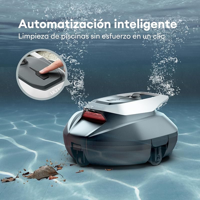 Robot Limpiafondos Piscina, 90Min, 80m², Recogida sin Poste, Estacionamiento Automático, Aspirador Piscina Fondos sin Cable con 2 Motores, 5200mAh, para Piscina Elevada y Enterrada