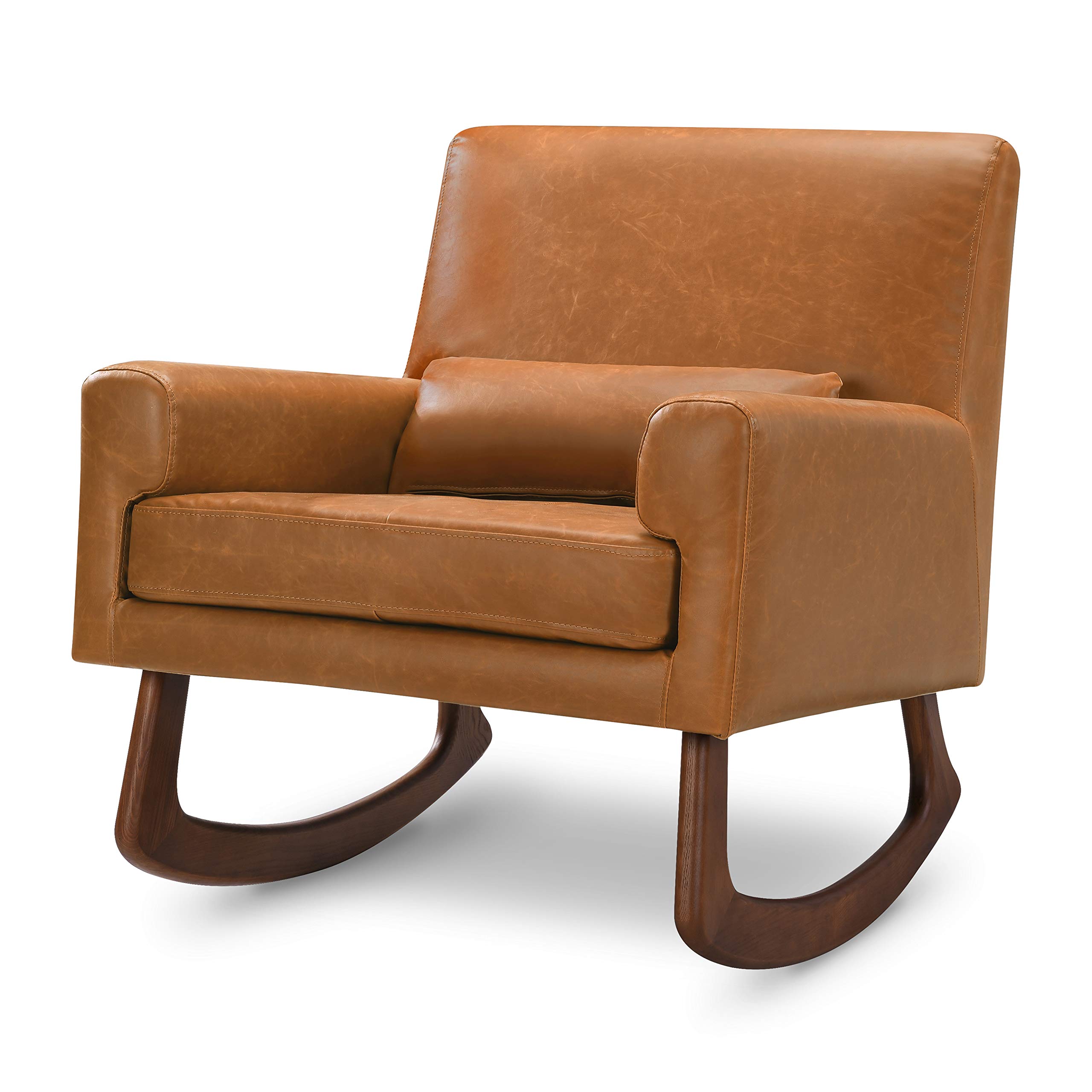 Photo 1 of Nursery Works Sleepytime Rocker in Tan PU Vegan Leather with Walnut Legs, Greenguard Gold and CertiPUR-US Certified
