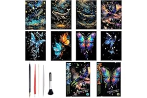 Georgie Porgy Scratch Paper Art Set for Kids Adults Magic Rainbow Painting Boards for DIY Arts and Crafts Kits Christmas Birthday Gift with Scratching Tools Kit (Glow in The Dark Butterfly + Whale)
